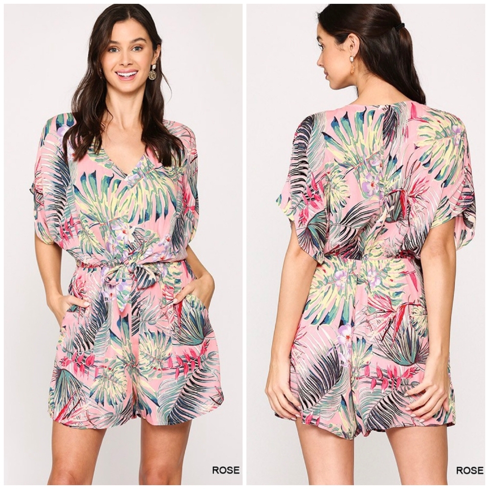 GIGIO Mauve Tropical Print Mauve Romper
